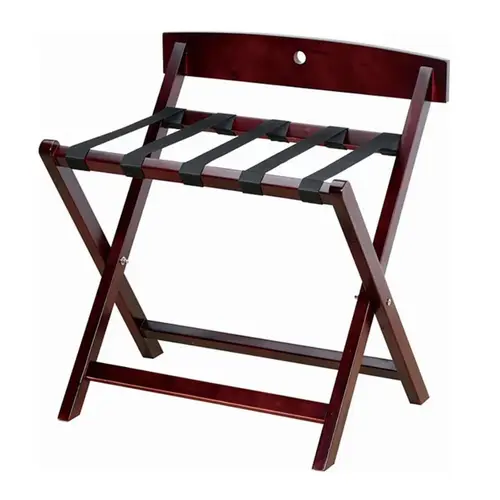 Wooden Luggage Rack With Back Support - Brown