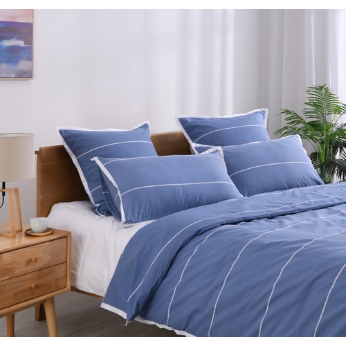 Super King Calista Indigo Blue Striped Quilt Cover Set